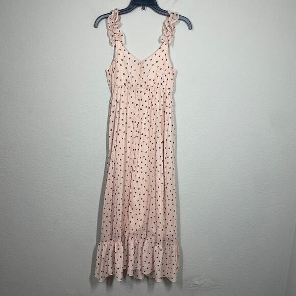 Madewell 00 Ruffle Strap Maxi Dress Pink Polka Dot Hourglass V Neck Sleeveless - Picture 9 of 9